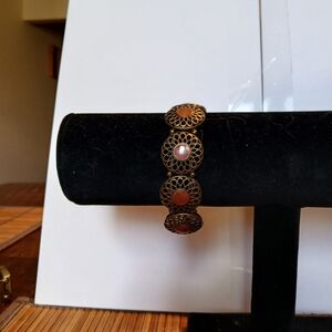 Vintage-Inspired Gold Tone And Peach Enamel Bracelet